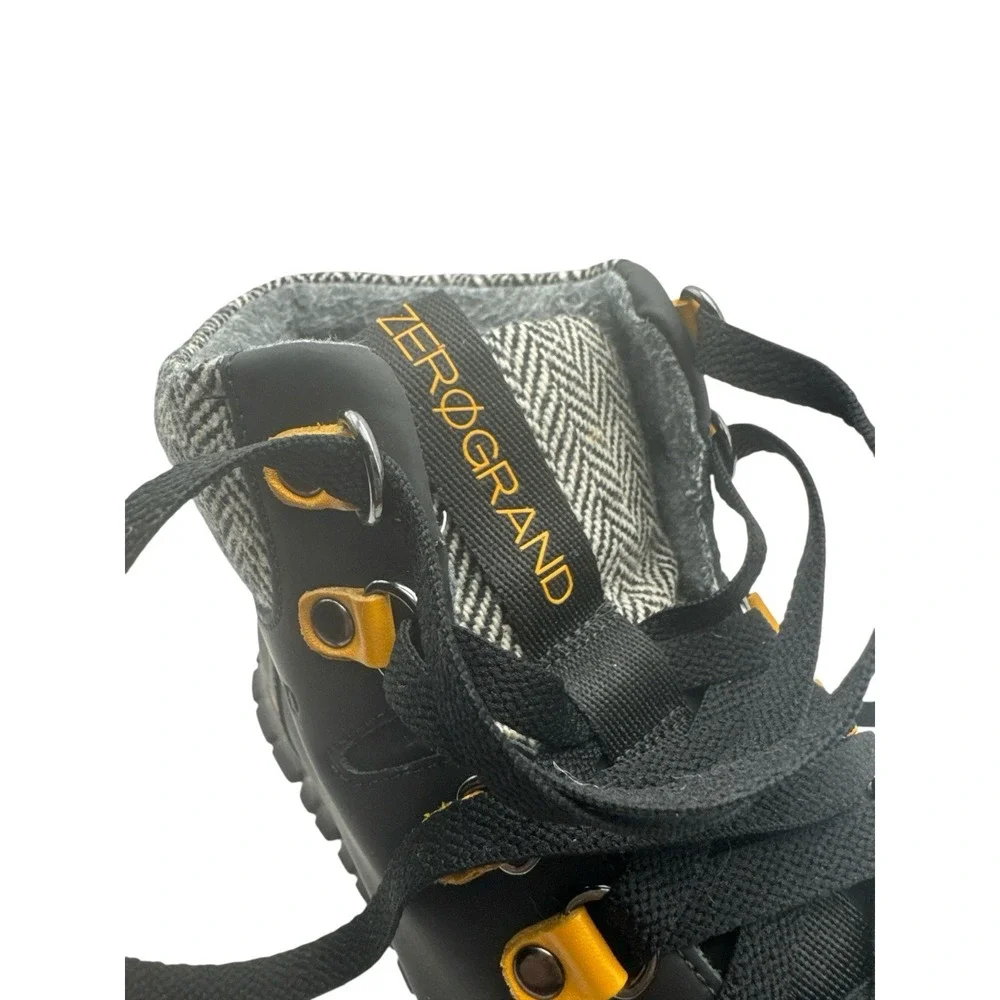 Cole Haan Zero Gravity Waterproof Boots Woman's 6 B Black Leather Yellow Accents